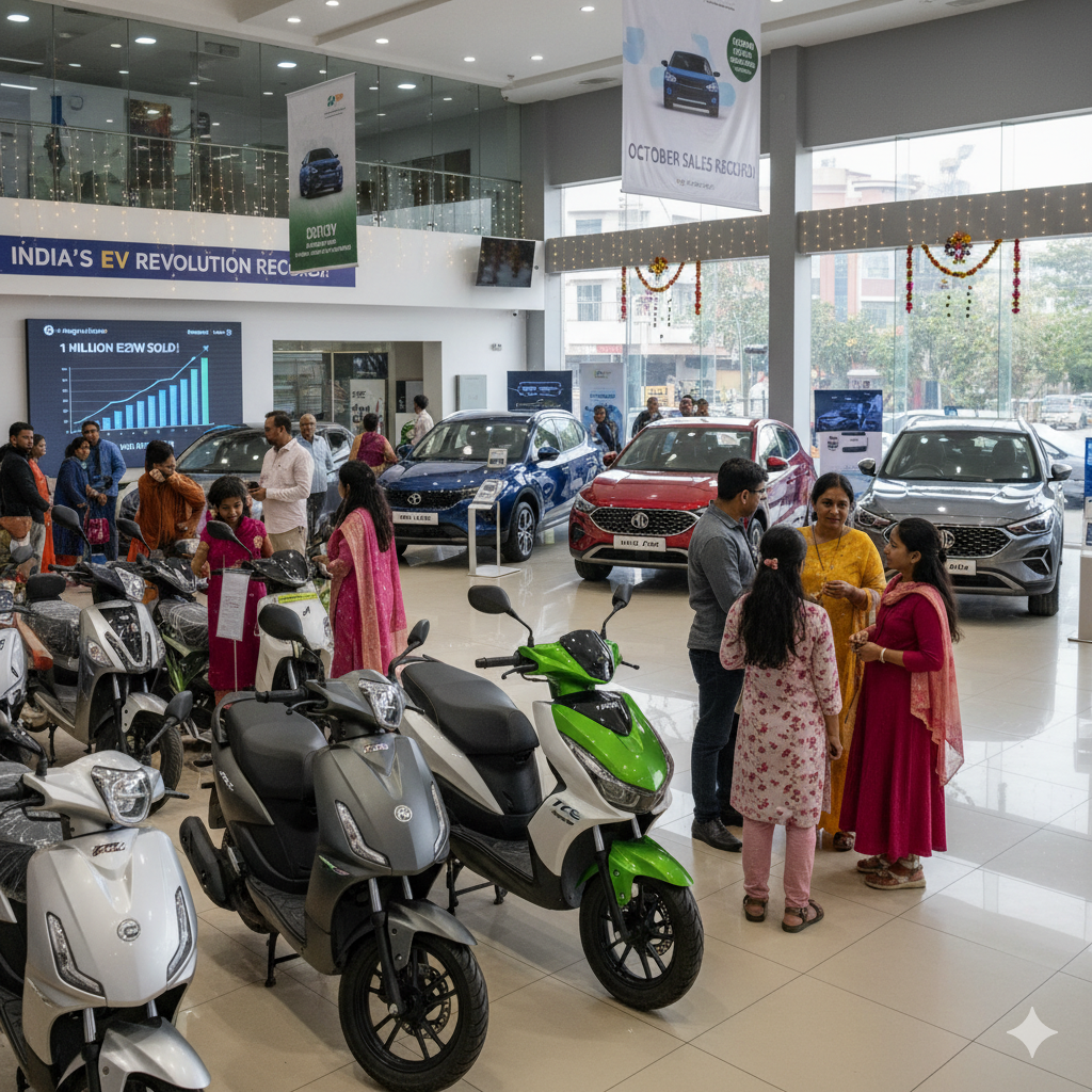 India’s EV Market Hits Record High in October, Electric Two-Wheelers Surpass 1 Million Units